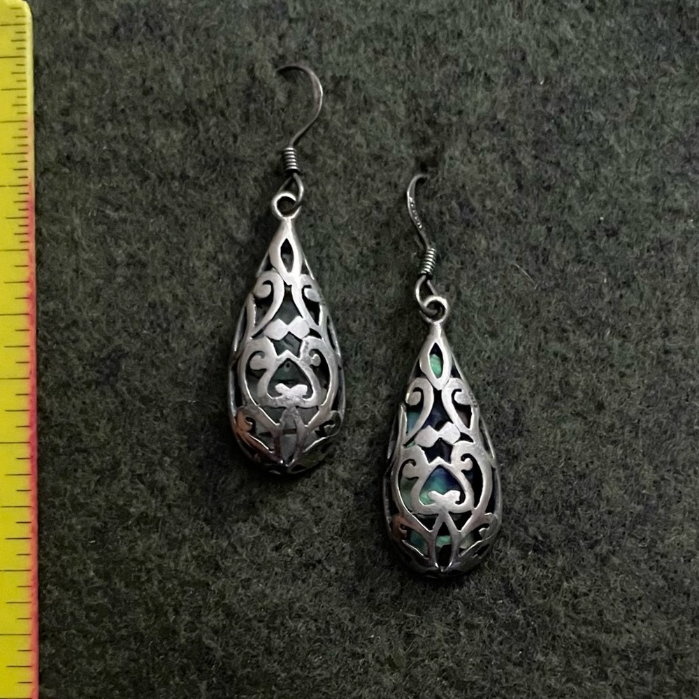 Sterling Silver Open Scrollwork Earrings With Aba… - image 1